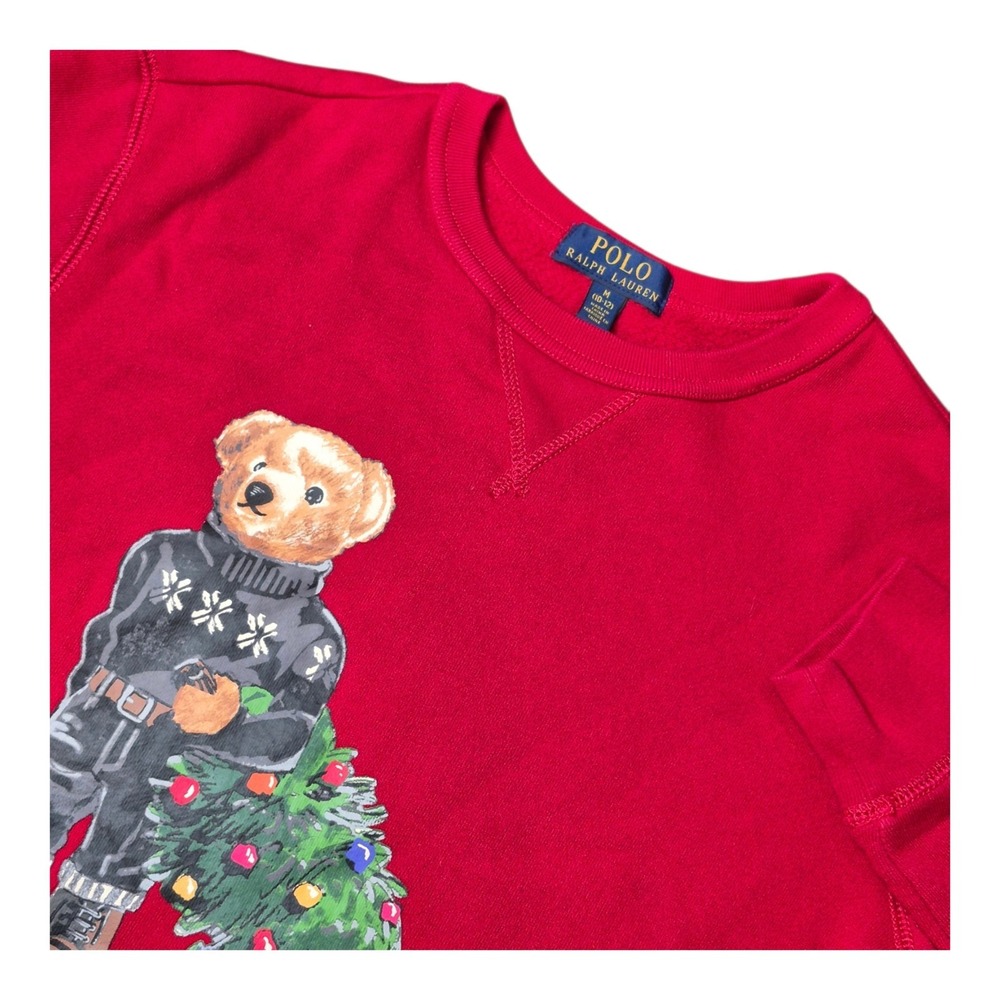 Polo Ralph Lauren Boys M 10-12 Polo Bear Christmas Sweatshirt Holiday Red